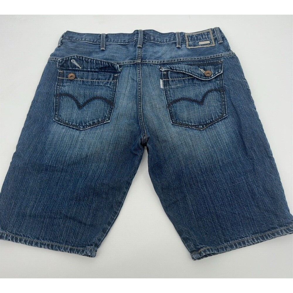 Levis Silvertab Jean Shorts Mens 40 Blue Denim Baggy Fit Dark Wash Flap‎ Pockets